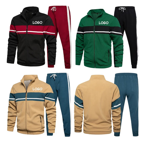 Buy Custom Logo Men Zipper 2 Piece Set Tracksuit Athleisure Men Color Block Zip Up Men Workout Tracksuit High Quality online at Fashionner.