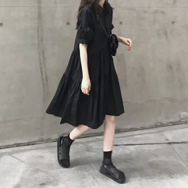 Western INS Super Popular French Retro Dress Women's Summer Korean Style Hong Kong Style Chic out Western Style Mid-Length Black Dress - Fashionner