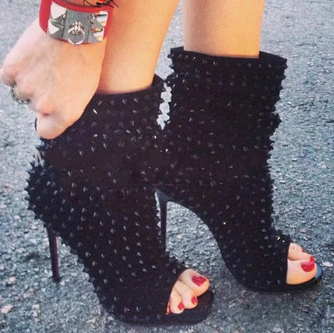 Buy Hot Selling Custom Large Size Rivet Ankle Women Boots Heels Sexy For Ladies Spike High Heels Shoes online at Fashionner.