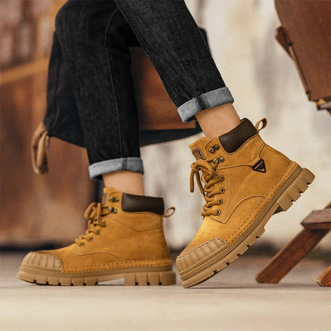 Buy Custom Logo Casual Genuine Leather Martin Boots Men Fashion Designer Winter Chunky Shoes Hiking Chukka Boots online at Fashionner.