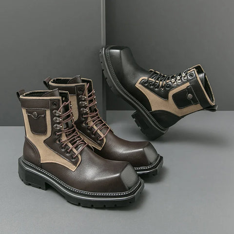 Buy Custom Logo Square Toe Chunky Platform Martin Chukka Boots Men Big Size Fashion Motorcycle Boots online at Fashionner.