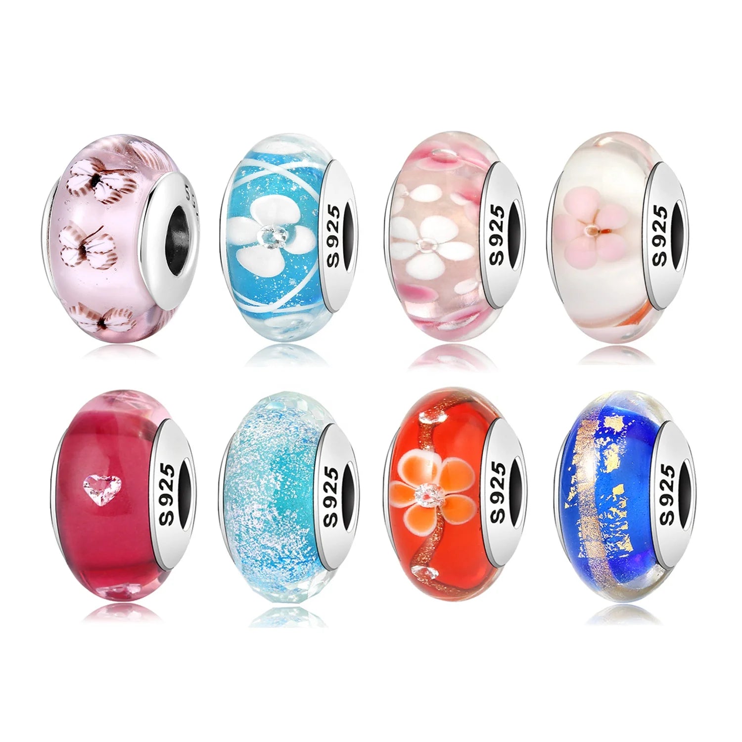 Buy Real 925 Sterling Silver Navy Blue Murano Glass Beads With Ripple Charms For Bracelet Women Jewelry Making online at Fashionner.