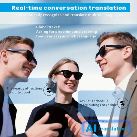 Lunettes de traduction intelligentes SENBONO E13 AI, appel sans fil Bluetooth, musique, lunettes intelligentes AI d'extérieur, lunettes de soleil de sport intelligentes