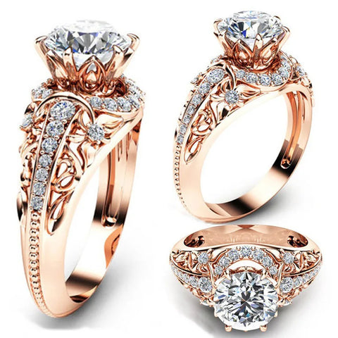 Buy Filled Micro Inlaid Diamond Ring For Ladies White Topaz Gemstone Dainty Rings Manufacturer Rose Gold Brass Vintage Gold Plated online at Fashionner.