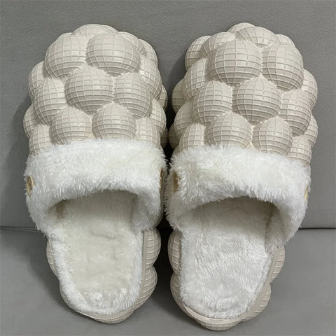 Buy Fur Plush Massage Furry Beach Shower Bubble Ball Cloud Slide Slippers Yellow Slippers Bubble Slides For Women Kid online at Fashionner.