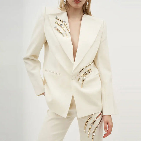 Buy Chicever Casual Lapel Long Sleeve Spliced Button Hollow Out Suit Blazer For Women online at Fashionner.