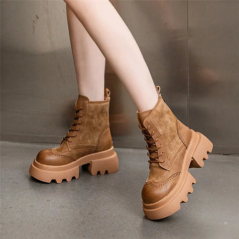 Buy Custom Logo Winter Genuine Leather Platform Boots Women Shoes Ladies Ankle Bootie Boots For Ladies online at Fashionner.