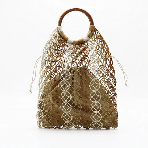Buy Hollow Out Straw Bags Ladies Weave Handbag Women Canvas Single Pull String Bag Factory Summer Beach Cotton Drawstring Bag online at Fashionner.