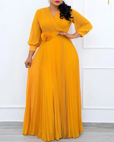 Traditional African Dresses for Women 2021 Summer African Women Plus Size Long Sleeve Yellow Long Dress  African Clothes - Fashionner