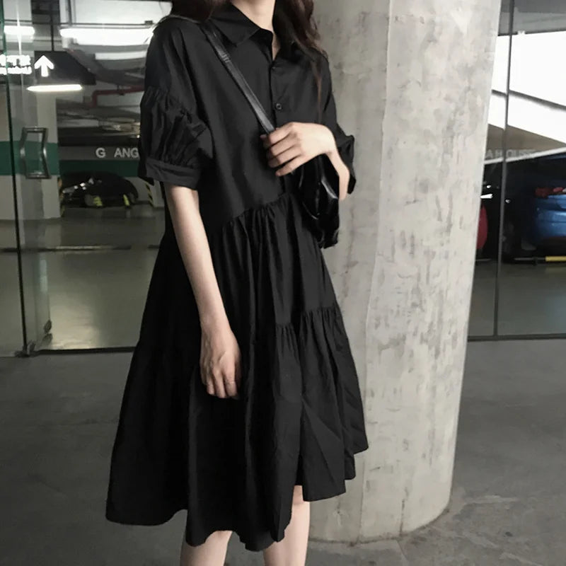 Western INS Super Popular French Retro Dress Women's Summer Korean Style Hong Kong Style Chic out Western Style Mid-Length Black Dress - Fashionner
