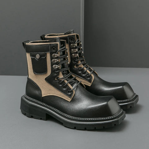 Buy Custom Logo Square Toe Chunky Platform Martin Chukka Boots Men Big Size Fashion Motorcycle Boots online at Fashionner.