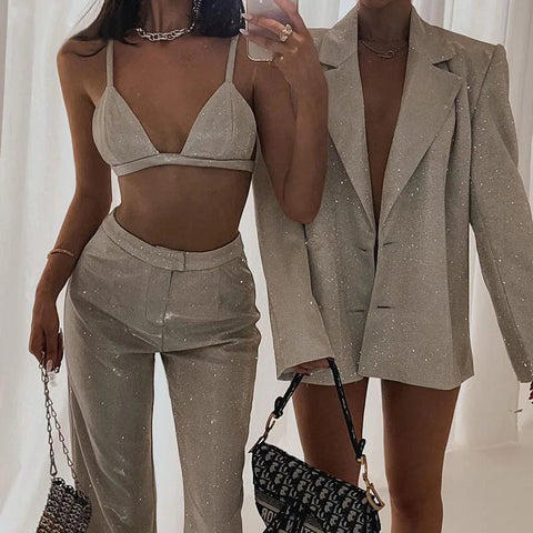 Buy Shining Women Formal Suits Blazer Jacket Vest Pants 3 Piece Set For Women online at Fashionner.