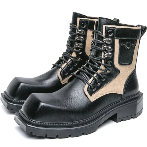 Buy Custom Logo Square Toe Chunky Platform Martin Chukka Boots Men Big Size Fashion Motorcycle Boots online at Fashionner.
