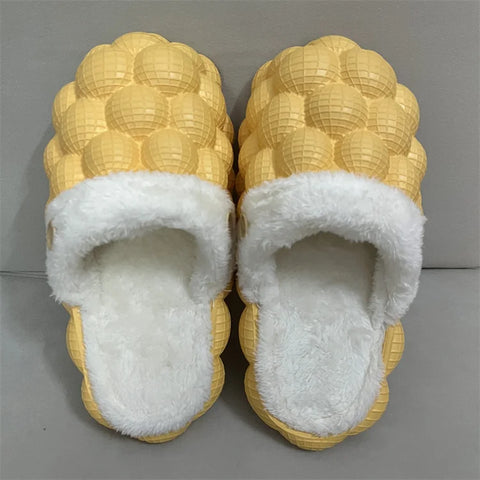 Buy Fur Plush Massage Furry Beach Shower Bubble Ball Cloud Slide Slippers Yellow Slippers Bubble Slides For Women Kid online at Fashionner.