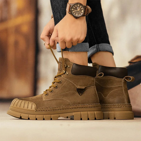 Buy Custom Logo Casual Genuine Leather Martin Boots Men Fashion Designer Winter Chunky Shoes Hiking Chukka Boots online at Fashionner.