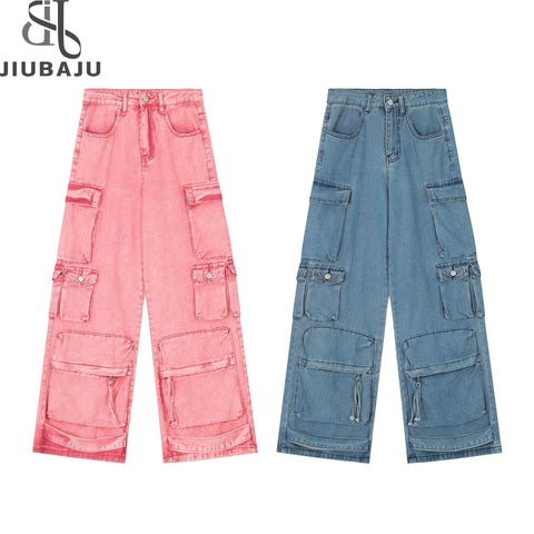 Buy Hot Selling Women'S Jeans Cargo Pants Fashion Streetwear Multi Pockets Solid Denim Pants For Women online at Fashionner.