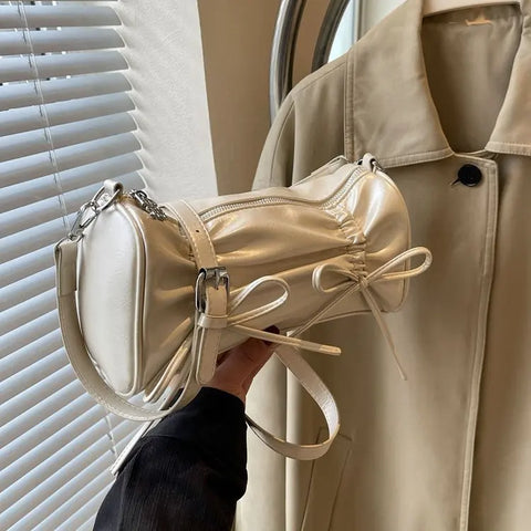 Buy Retro Drawstring Tie Design Pu Leather Underarm Bags For Women Korean Fashion Retro Shoulder Bag Handbags Pleated Tote Bag online at Fashionner.