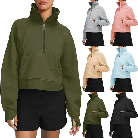 Buy Womens Sweatshirts Half Zip Cropped Pullover Fleece Quarter Zipper Hoodies Fall Outfits Clothes Thumb Hole Women Hoodies online at Fashionner.
