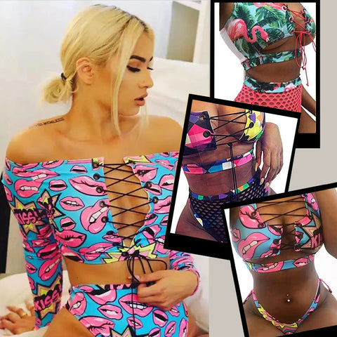 Buy Jsn02 New Fashion Geometric African Printed Two Piece High Waist Bikini Set Mesh Swimwear Women Thong Brazilian Bikinis online at Fashionner.