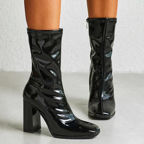 Buy Fashion Women Boots New Arrivals Square Toe Side Zipper Shoes Ankle Boots Martin Shoes Party Fashion High Heels Autumn Boot online at Fashionner.