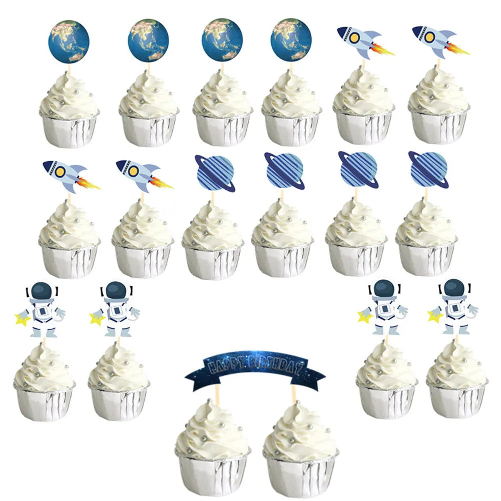 Party Outer Space Astronaut Cupcake Topper Universe Series Cake Toppers For Universe Planet Birthday Party Dessert Props Festive Decor - Fashionner