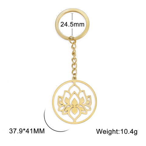 Porte-clés en acier inoxydable et titane à motif de lotus