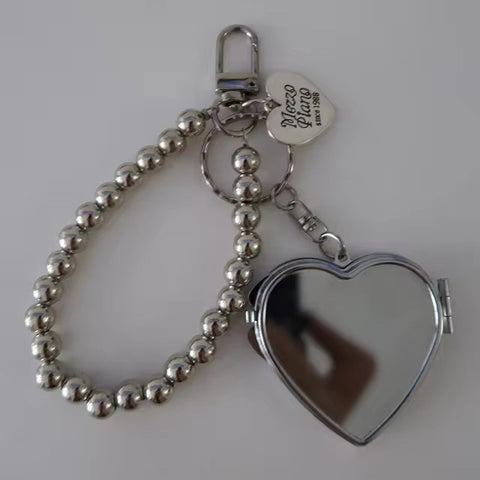 Porte-clés en métal et pendentif miroir en forme de cœur