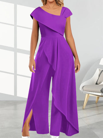 Fashion Simple Temperament Diagonal Collar Jumpsuit - Fashionner