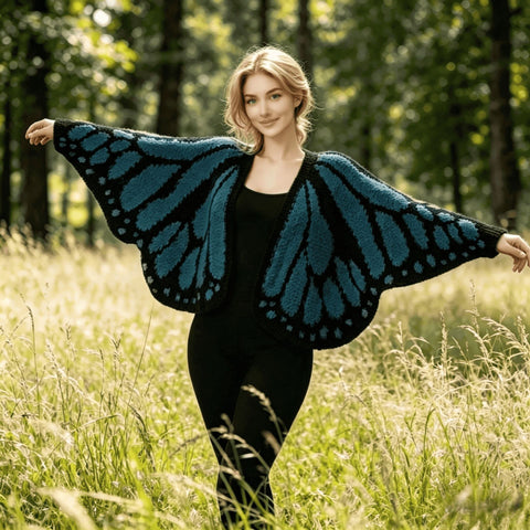 Buy Imperial Butterfly Cape, Butterfly Shawl, Cardigan, Knitted Irregular Cardigan, Butterfly Shawl, Hand-Crocheted Shawl, Decorative Shawl online at Fashionner.