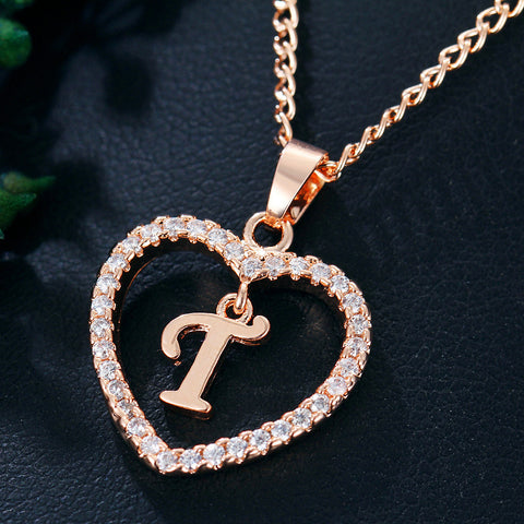 Collier avec pendentif cœur zircon 26 lettres en acier inoxydable doré, bijou cadeau d'anniversaire pour femme