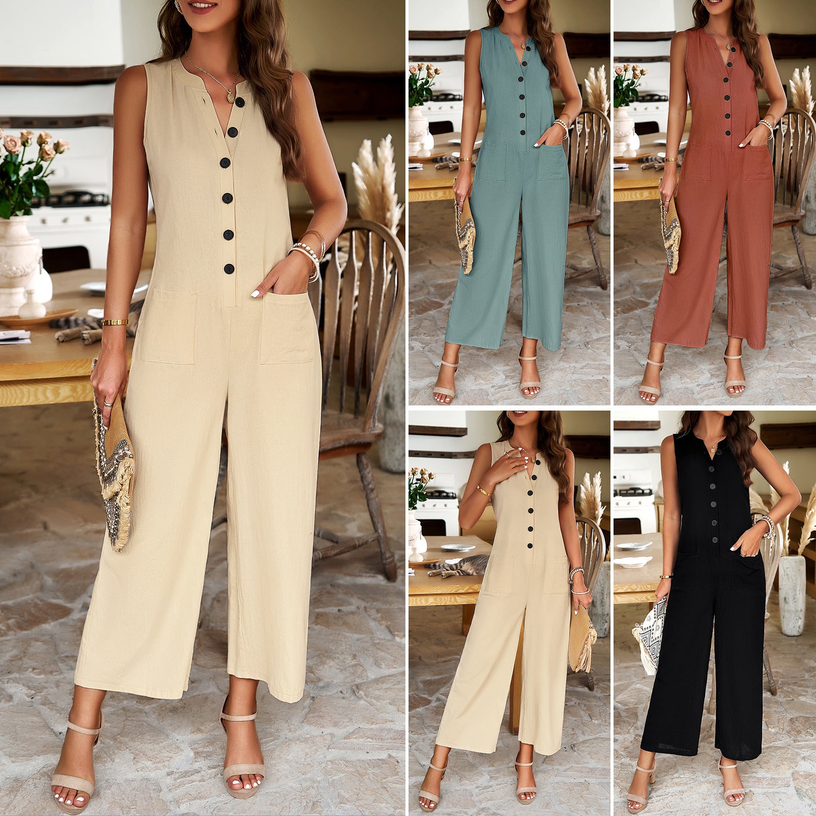 Elegant And Pure Color Jumpsuit With Feminine Temperament - Fashionner