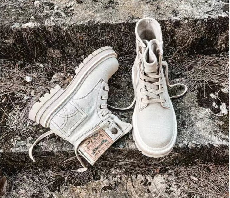 New Thick-soled Short Martin Boots Women's Retro Denim Lace-up - Fashionner