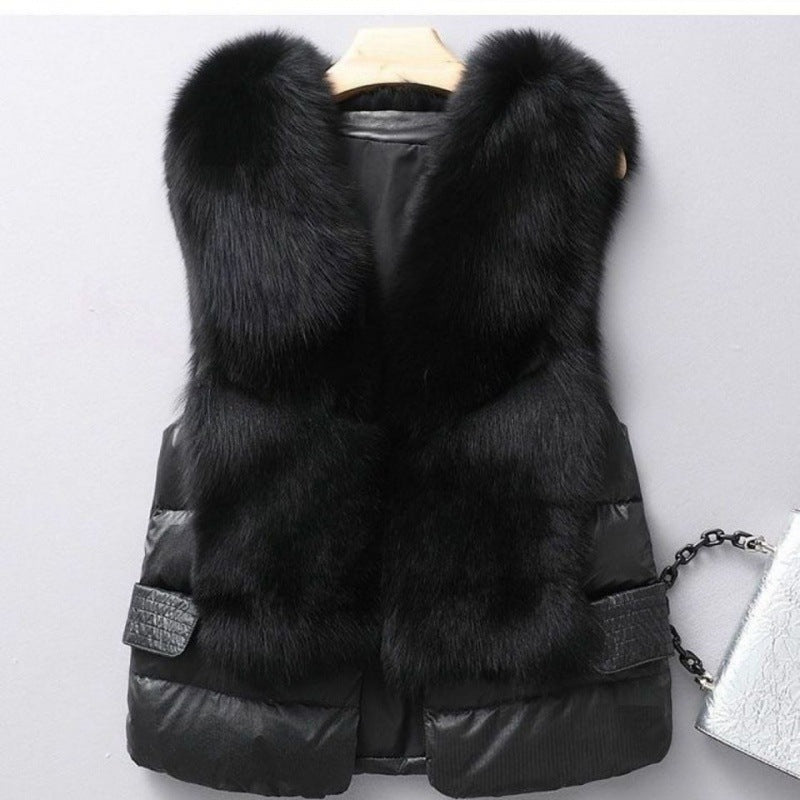 Winter Short Down Jacket Women's Imitation Fox Fur Woolen Women's Winter Wear Vest Cardigan - Fashionner