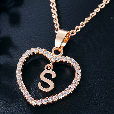 Collier avec pendentif cœur zircon 26 lettres en acier inoxydable doré, bijou cadeau d'anniversaire pour femme