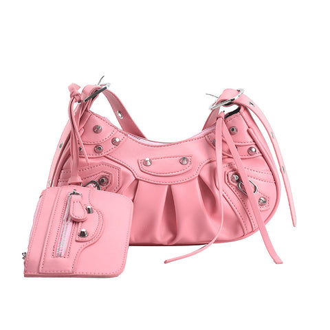 Women's Fashion Vintage Crumpled Crescent Moon Son Mother Shoulder Bag - Fashionner