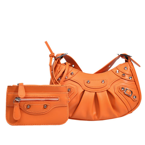 Women's Fashion Vintage Crumpled Crescent Moon Son Mother Shoulder Bag - Fashionner