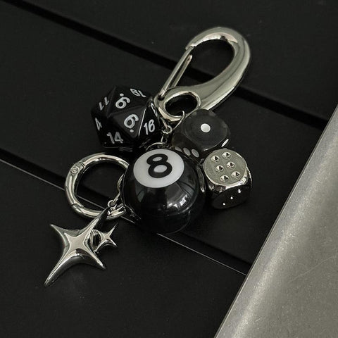 Pendentif de Sac à Main Fait Main avec Cordon Dés Noirs 8, Porte-clés Tendance Assorti