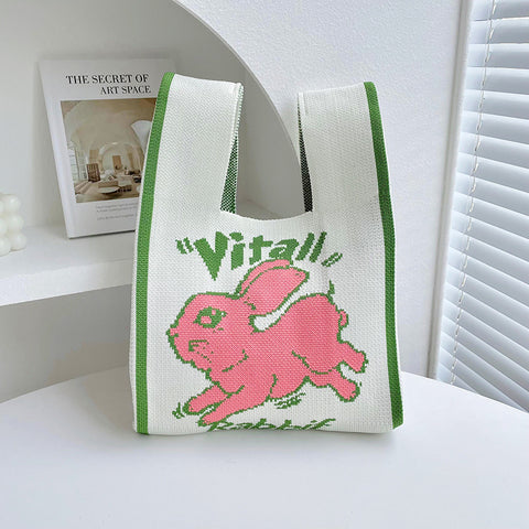 Rabbit Knitted Shoulder Bag Large Capacity Tote - Fashionner
