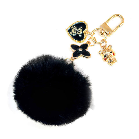 Porte-clés pendentif pompon boule de fourrure ours d'amour