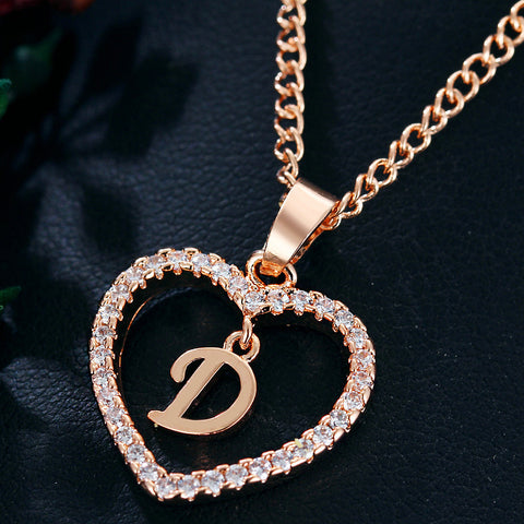 Collier avec pendentif cœur zircon 26 lettres en acier inoxydable doré, bijou cadeau d'anniversaire pour femme