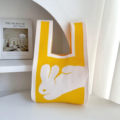Rabbit Knitted Shoulder Bag Large Capacity Tote - Fashionner