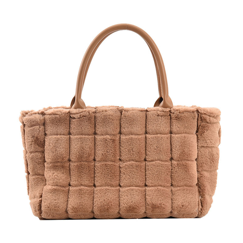 Sweet Small Square Bag Plush Plaid Portable Women - Fashionner