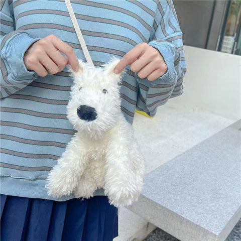 Sac bandoulière en forme de chien saucisse en peluche