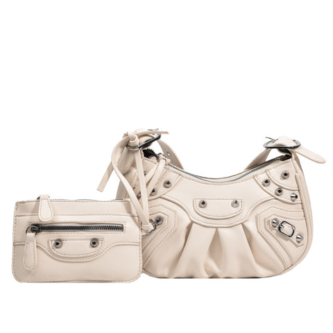 Women's Fashion Vintage Crumpled Crescent Moon Son Mother Shoulder Bag - Fashionner