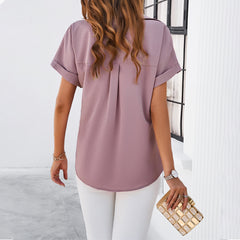 Spring And Summer Temperament Leisure Solid Color Stand Collar Shirt - Fashionner