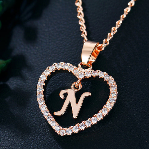 Collier avec pendentif cœur zircon 26 lettres en acier inoxydable doré, bijou cadeau d'anniversaire pour femme