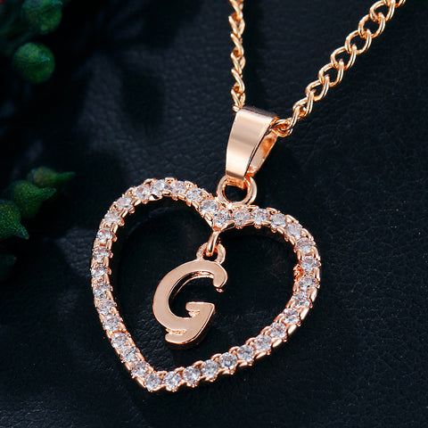 Collier avec pendentif cœur zircon 26 lettres en acier inoxydable doré, bijou cadeau d'anniversaire pour femme