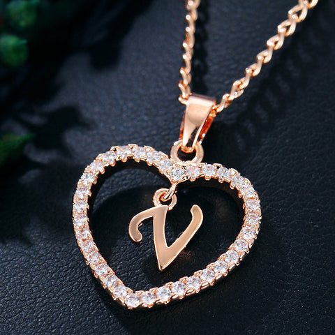 Collier avec pendentif cœur zircon 26 lettres en acier inoxydable doré, bijou cadeau d'anniversaire pour femme