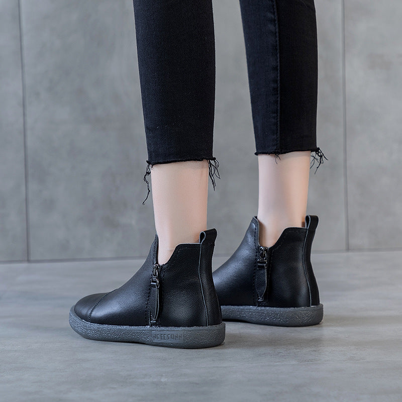 Velvet Padded All-matching Women's Double Zipper White Shoes - Fashionner