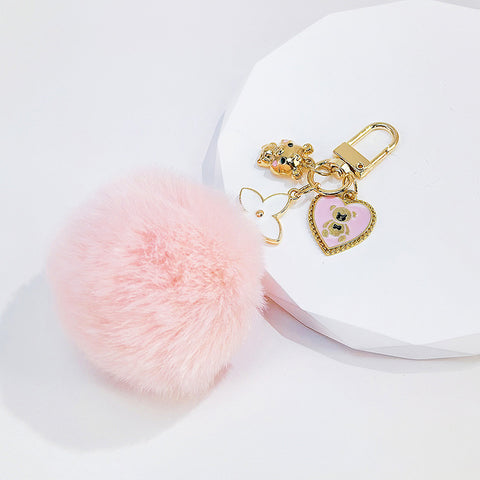 Porte-clés pendentif pompon boule de fourrure ours d'amour